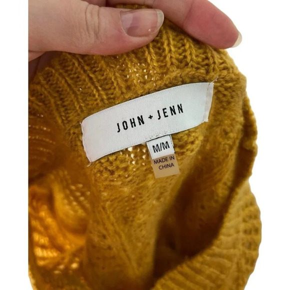 John + Jenn Yellow Open Knit Long Sweater Acrylic Size Medium Crewneck Women’s - Picture 4 of 6